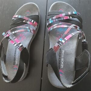 Skechers Multicolor Elastic Straps Memory Foam Slide Sandals Women's 6.5